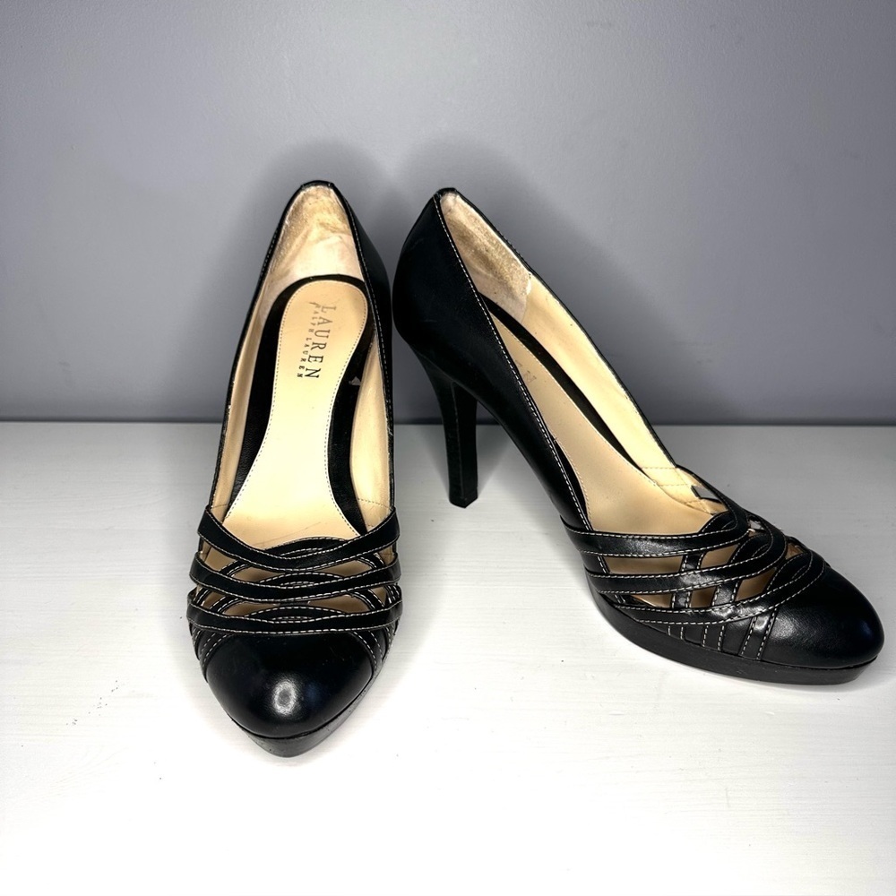 Lauren Ralph Lauren Women's Stiletto Heels Slip On Pumps Black Leather Size 7.5
